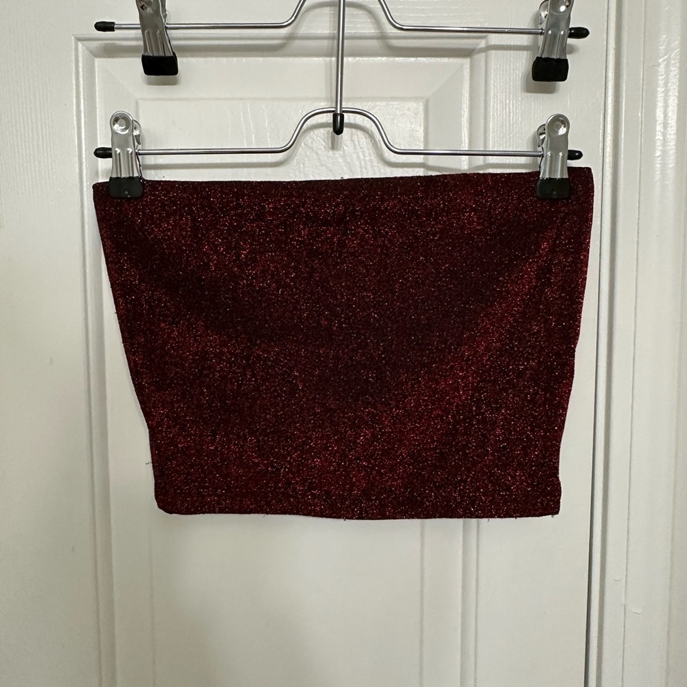 Hot & Delicious Women’s Crop Tube Top Medium Red Sparkle Shimmer Festival Y2K - Picture 2 of 5